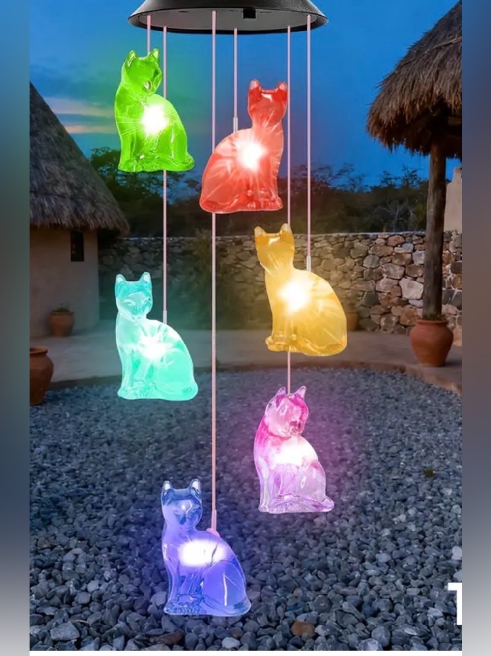 Solar Cat Wind Chime Lights - Multicolor Outdoor Pet Decor